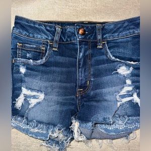 American Eagle (2) Super Stretch High Rise Shortie Distressed Shorts